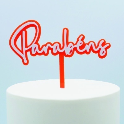 Topo Bolo Parabéns Branco e Cor