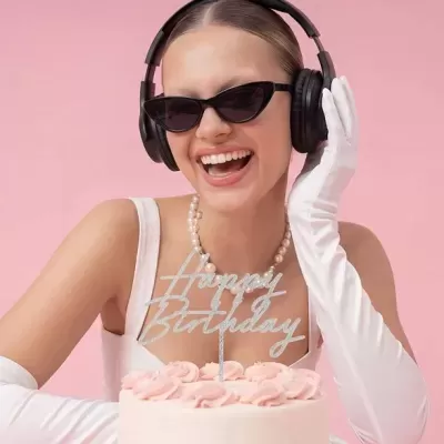 Topo Happy Birthday Glitter Prata