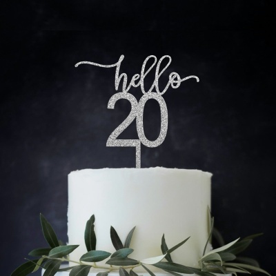Topo Bolo Hello 20 Acrilico Glitter