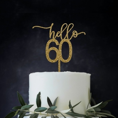 Topo Bolo Hello 60 Acrilico Glitter