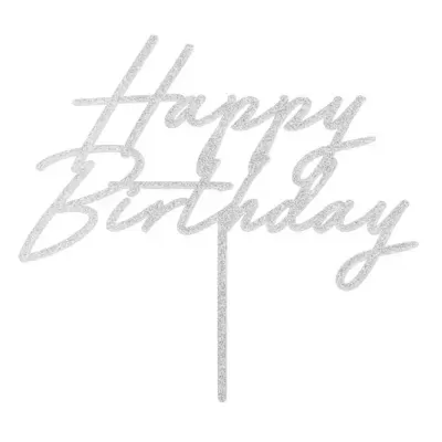 Topo Happy Birthday Glitter Prata