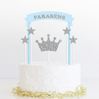 Topo Bolo Coroa Prateada