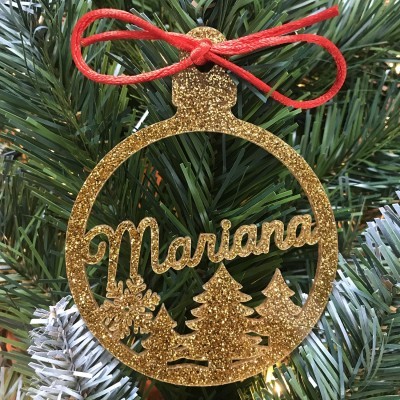 Bola Natal Recortada Dourada Pinheiro