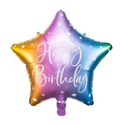 Balão Estrela Happy Birthday Colorido