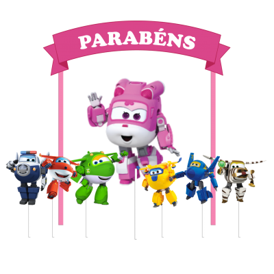 Topo Bolo Super Wings Rosa