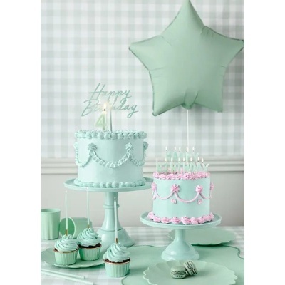 Topo Happy Birthday Verde Claro Acrílico