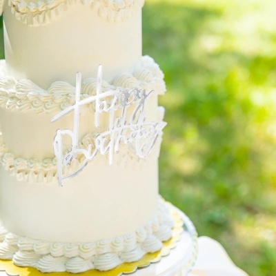 Aplique Frente de Bolo Happy Birthday Prateado