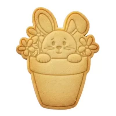 Cortador c/ Carimbo Coelho no Vaso com Flores