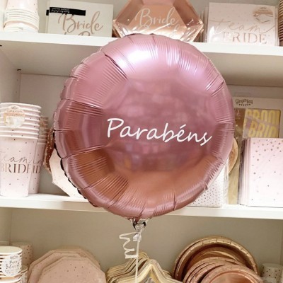 Balão + Texto Redondo Rosa Claro