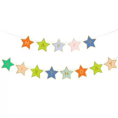 Grinalda Happy Birthday Estrelas Coloridas