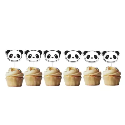 6 Cupcake Toppers Panda Carinhas