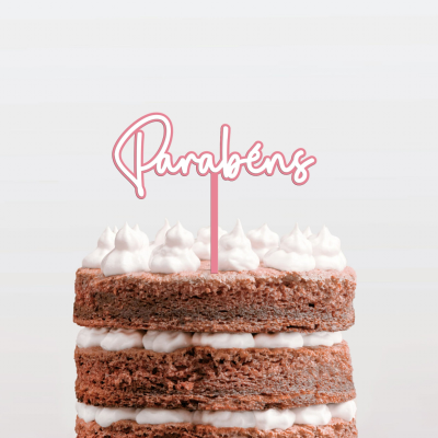 Topo Bolo Parabéns Branco e Cor Pastel