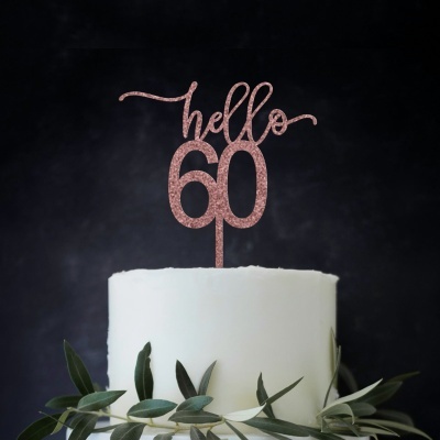 Topo Bolo Hello 60 Acrilico Glitter