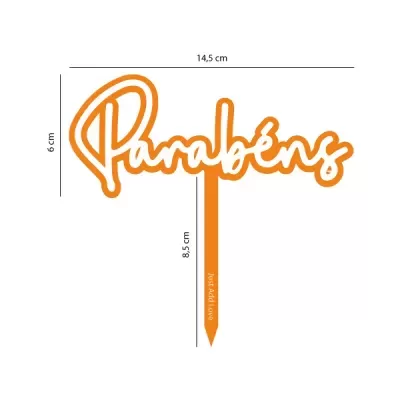 Topo Parabéns Laranja Acrílico