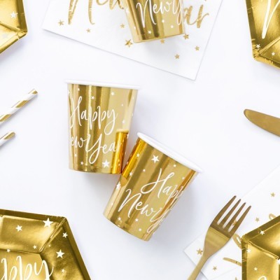 Copos Happy New Year Dourado