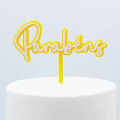 Topo Parabéns Amarelo Acrílico