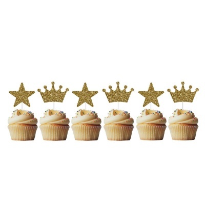 Toppers Estrelas e Coroas Glitter Douradas