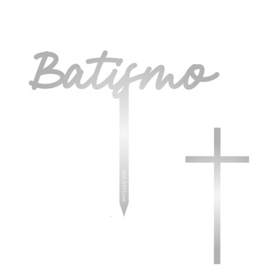 Topo Bolo Batismo + Cruz Prata