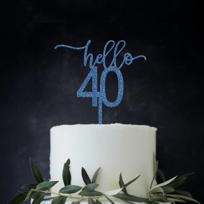 Topo Bolo Hello 40 Acrilico Glitter