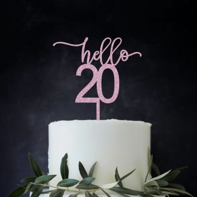 Topo Bolo Hello 20 Acrilico Glitter
