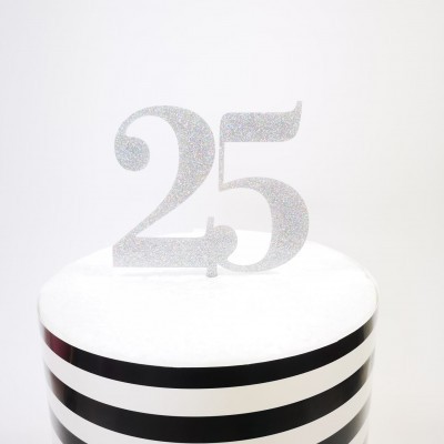 Topo Bolo 25 Prateado Glitter