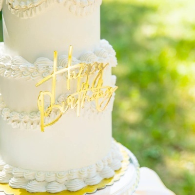 Aplique Frente de Bolo Happy Birthday Dourado