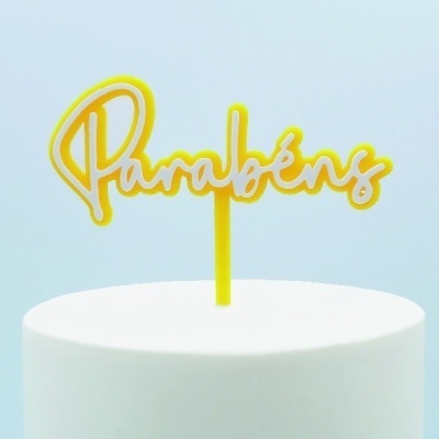 Topo Bolo Parabéns Branco e Cor