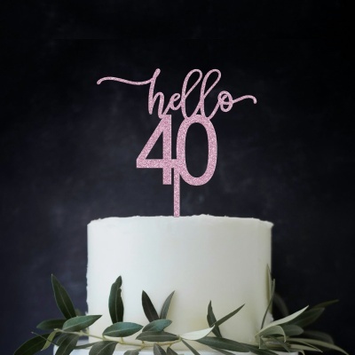 Topo Bolo Hello 40 Acrilico Glitter