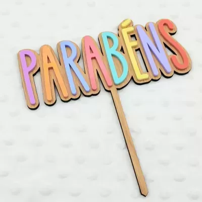 Topo de Bolo Cores Pastel Parabéns