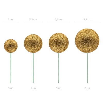 Toppers Bolas Glitter Ouro - conj.20