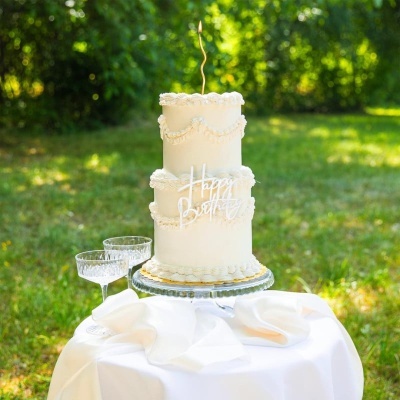 Aplique Frente de Bolo Happy Birthday Prateado