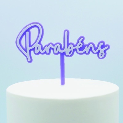 Topo Bolo Parabéns Branco e Cor