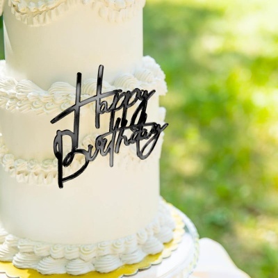 Aplique Frente de Bolo Happy Birthday Preto