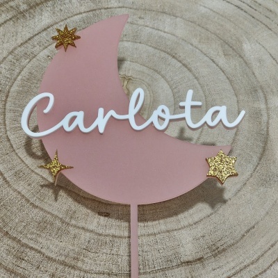 Topo Bolo Lua c/ Nome Rosa