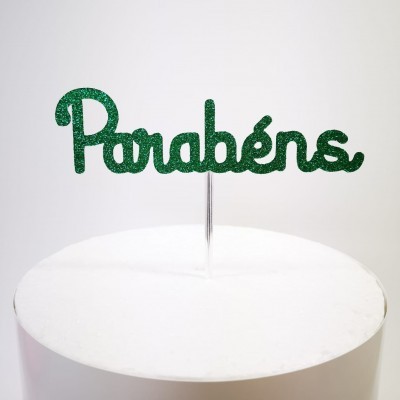 Topo Bolo Parabéns Papel Glitter