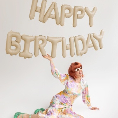 Balões Happy Birthday Bege Nude