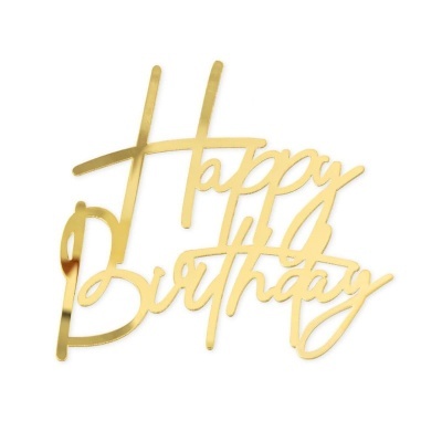 Aplique Frente de Bolo Happy Birthday Dourado