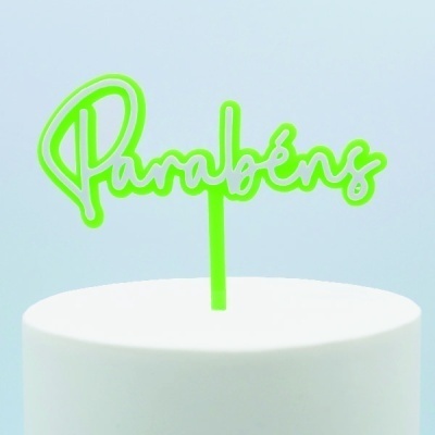 Topo Bolo Parabéns Branco e Cor