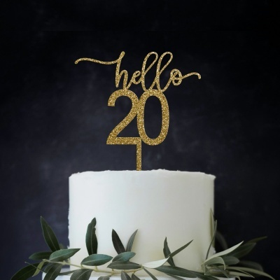 Topo Bolo Hello 20 Acrilico Glitter