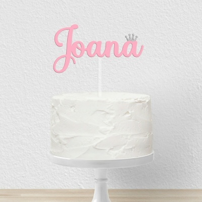Topo Bolo Nome Coroa Prateada