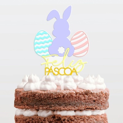 Topo Bolo Feliz Páscoa Cores Pastel