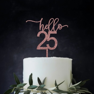 Topo Bolo Hello 25 Acrilico Glitter