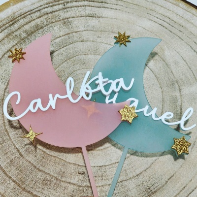 Topo Bolo Lua c/ Nome Rosa