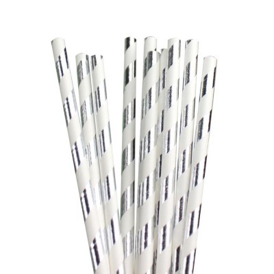 Palhinhas Prateado Riscas Metálicas -  Conj. 25