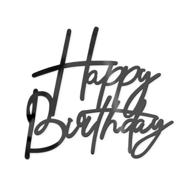 Aplique Frente de Bolo Happy Birthday Preto