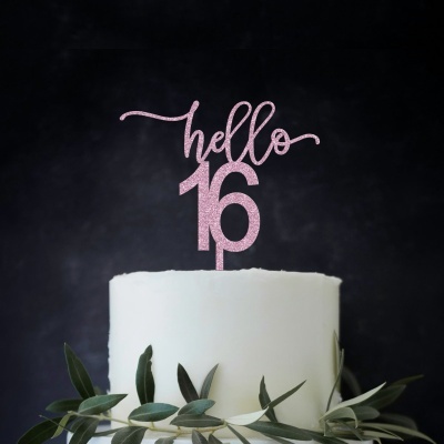 Topo Bolo Hello 16 Acrilico Glitter
