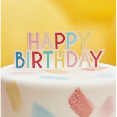 Topo Bolo Happy Birthday Acrilico