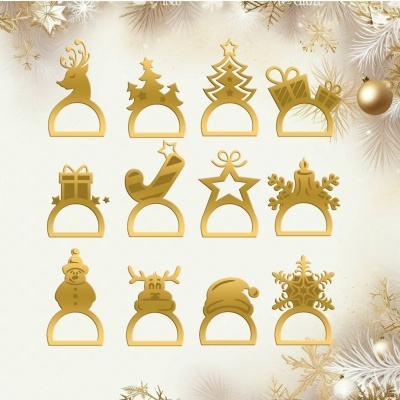 Argolas de Guardanapo Natal Acrilico Dourado