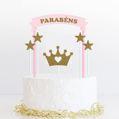 Topo Bolo Coroa Dourada