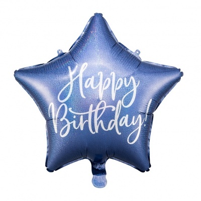 Balão Estrela Happy Birthday Azul